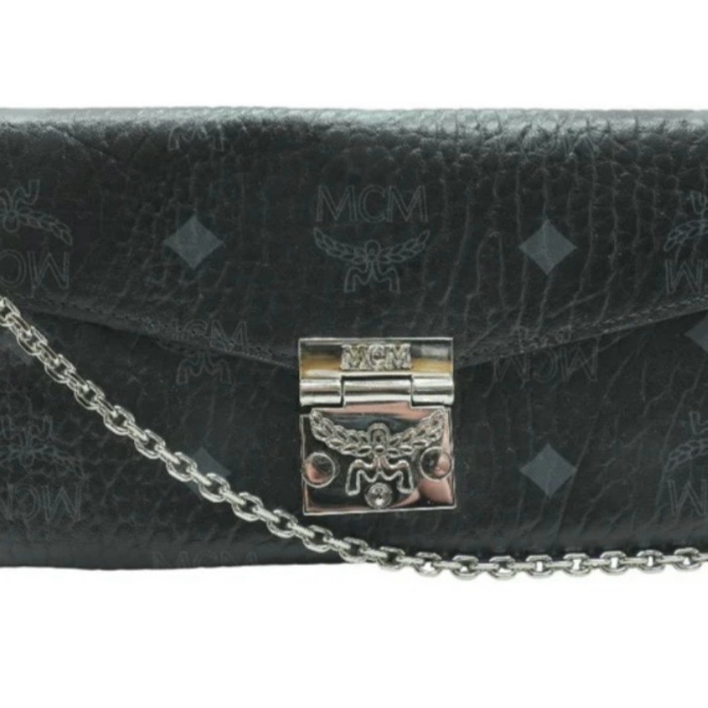 MCM Black Leather wallet bag with Silver Chain